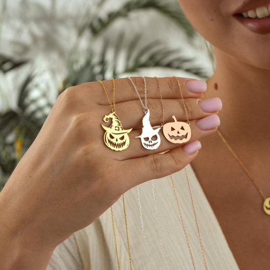 Halloween ghost and pumpkin charm necklaces