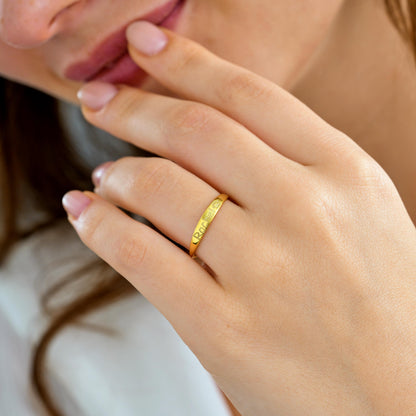Personalized stacking name ring close up