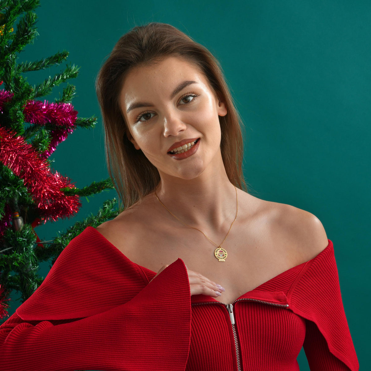 Personalized Christmas medallion on a fine chain