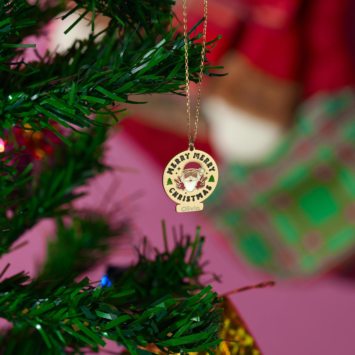 Santa Christmas necklace in 18K gold plated finish
