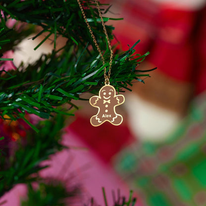 Custom name gingerbread man pendant with enamel icing detail