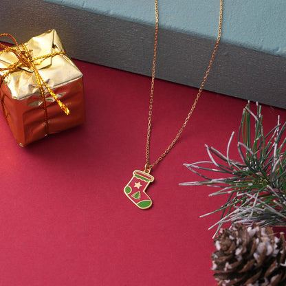 Christmas stocking pendant necklace styled for the holidays
