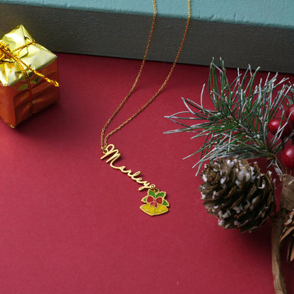 Personalized holiday gift box pendant in 18K gold plated finish