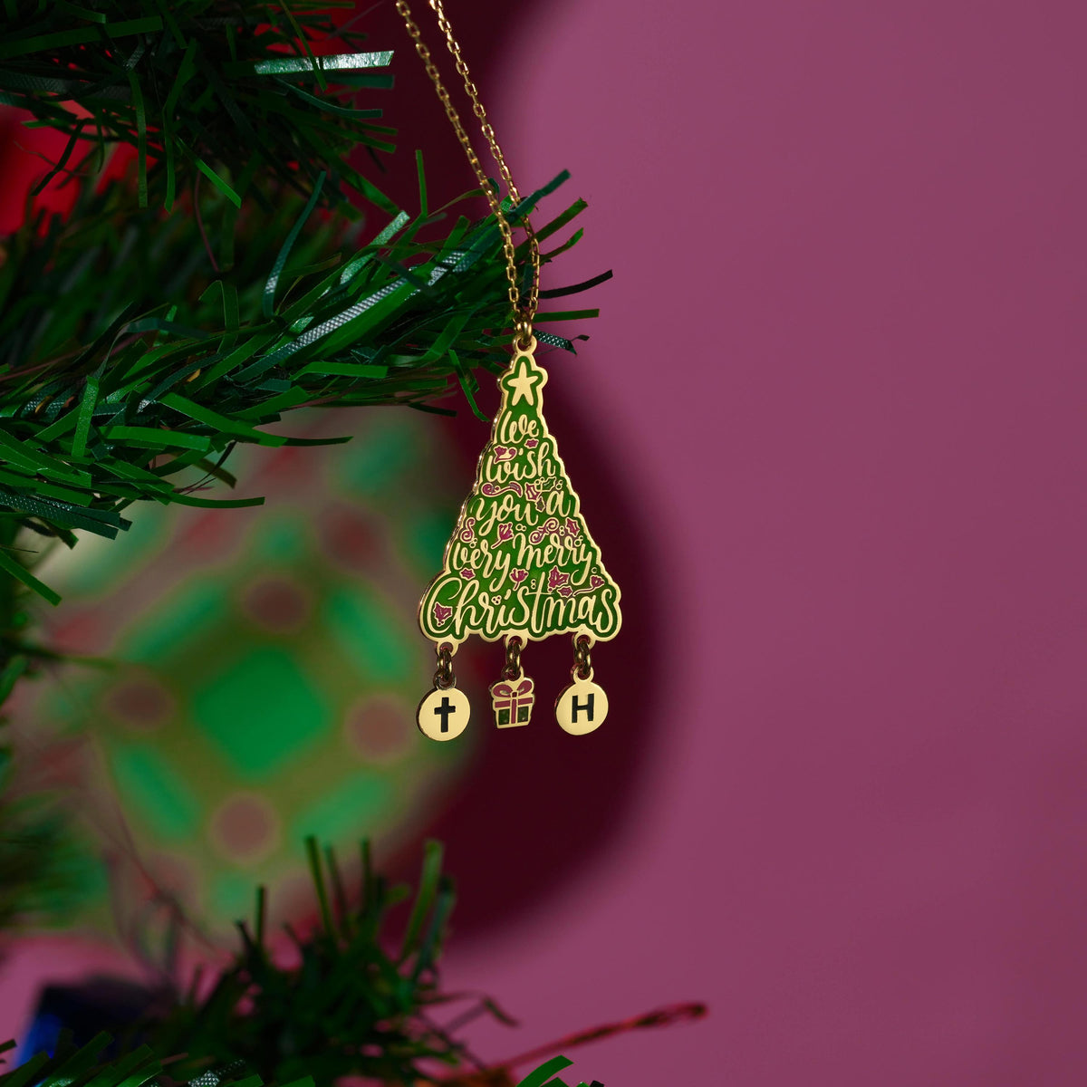 Personalized Christmas tree necklace in 18K gold plated finish