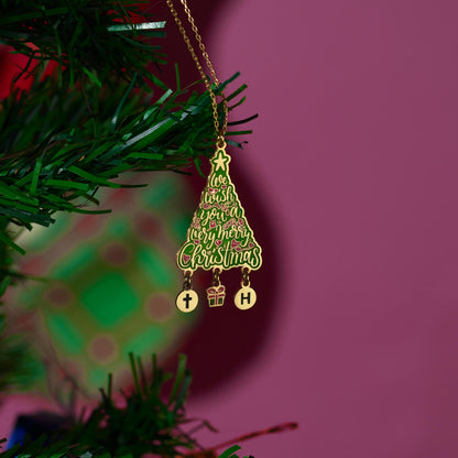 Personalized Christmas tree necklace in 18K gold plated finish