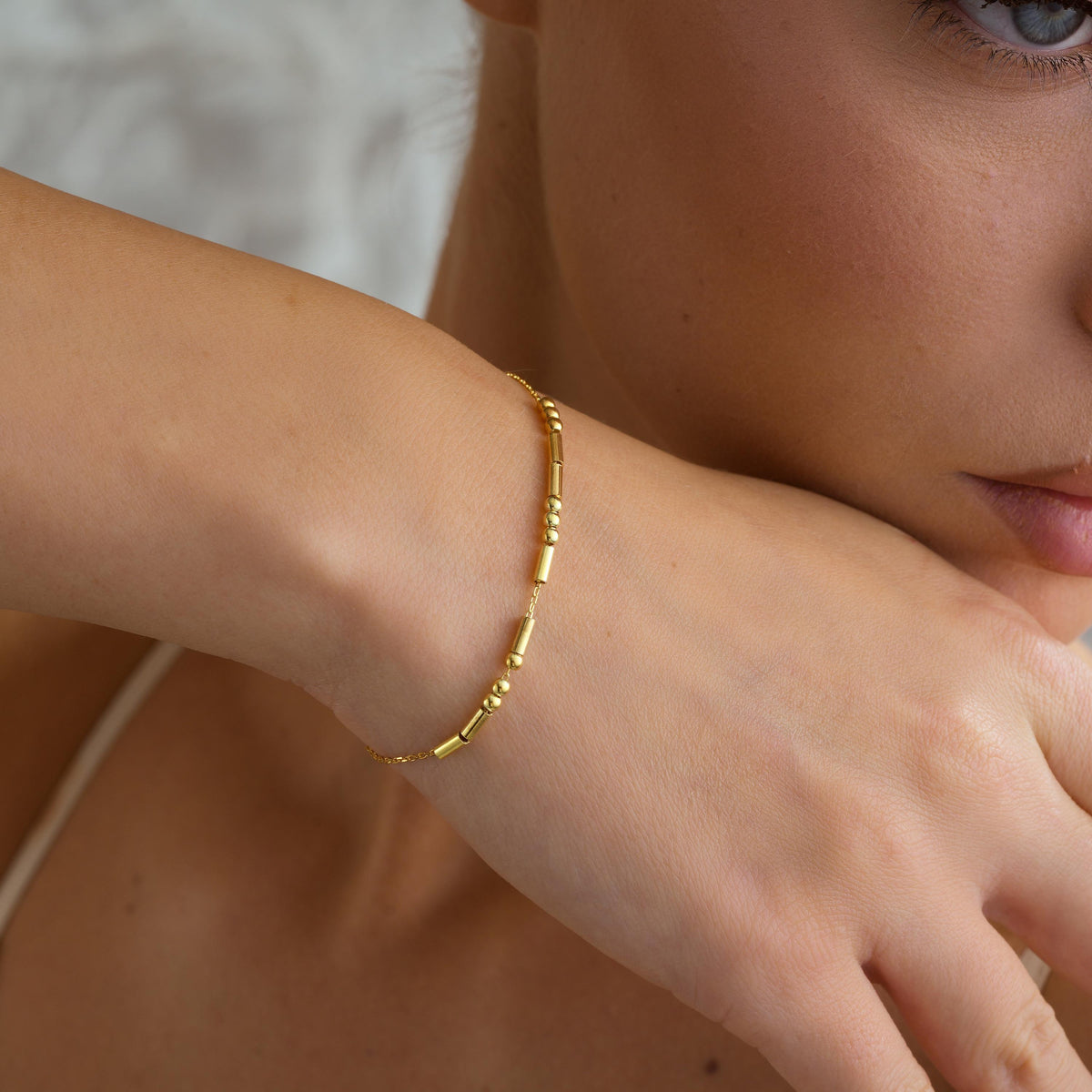 Secret message Morse code bracelet in gold