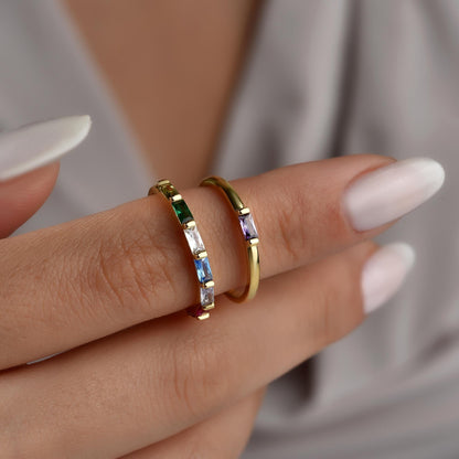 Stackable birthstone band close view