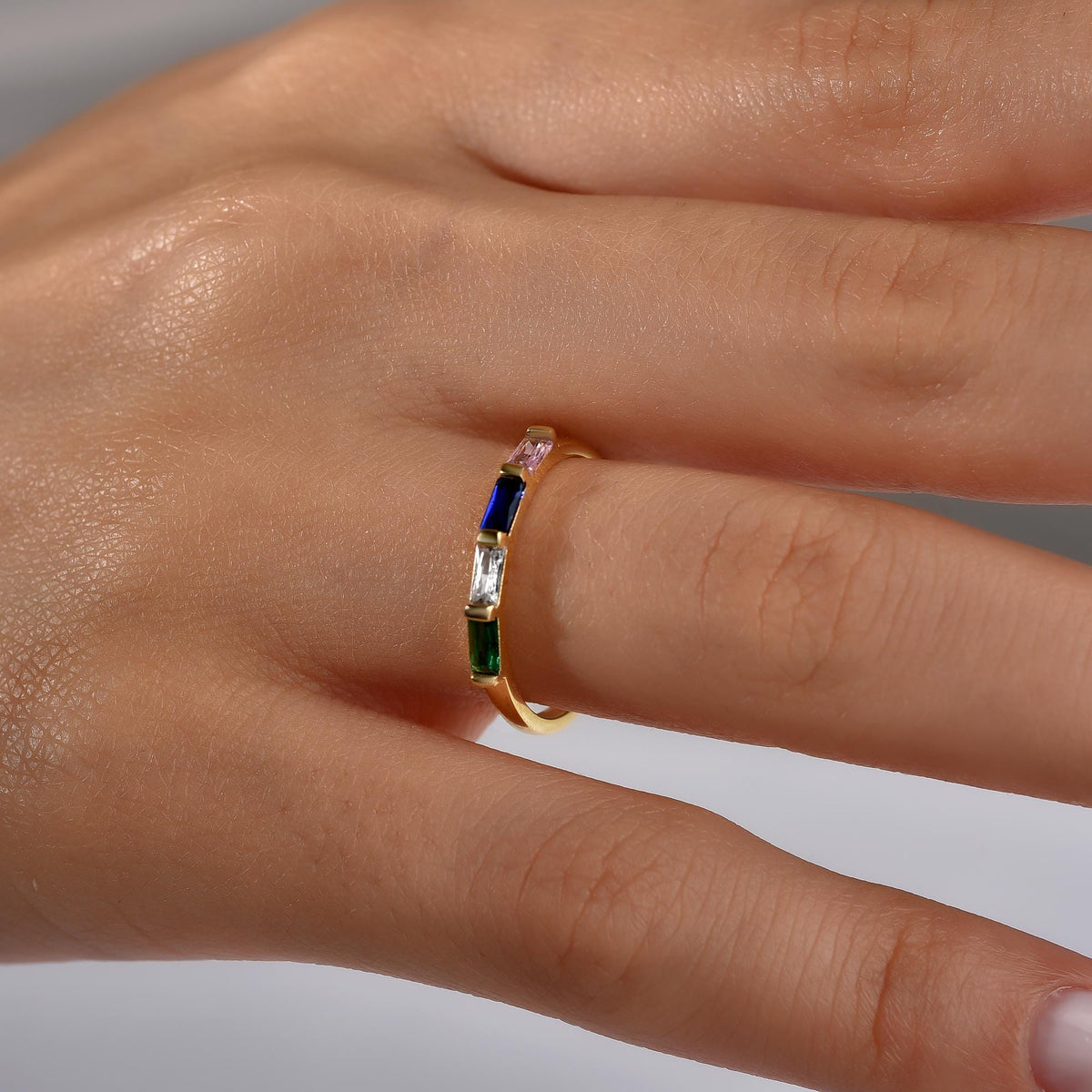 Baguette eternity ring shown in several colours