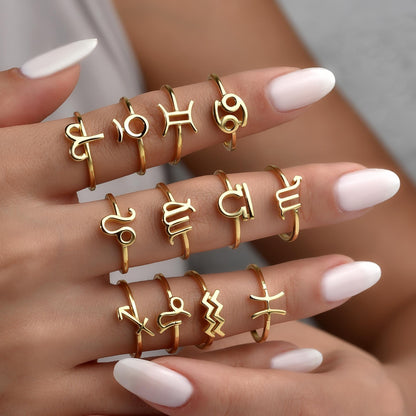 All twelve zodiac sign rings shown together