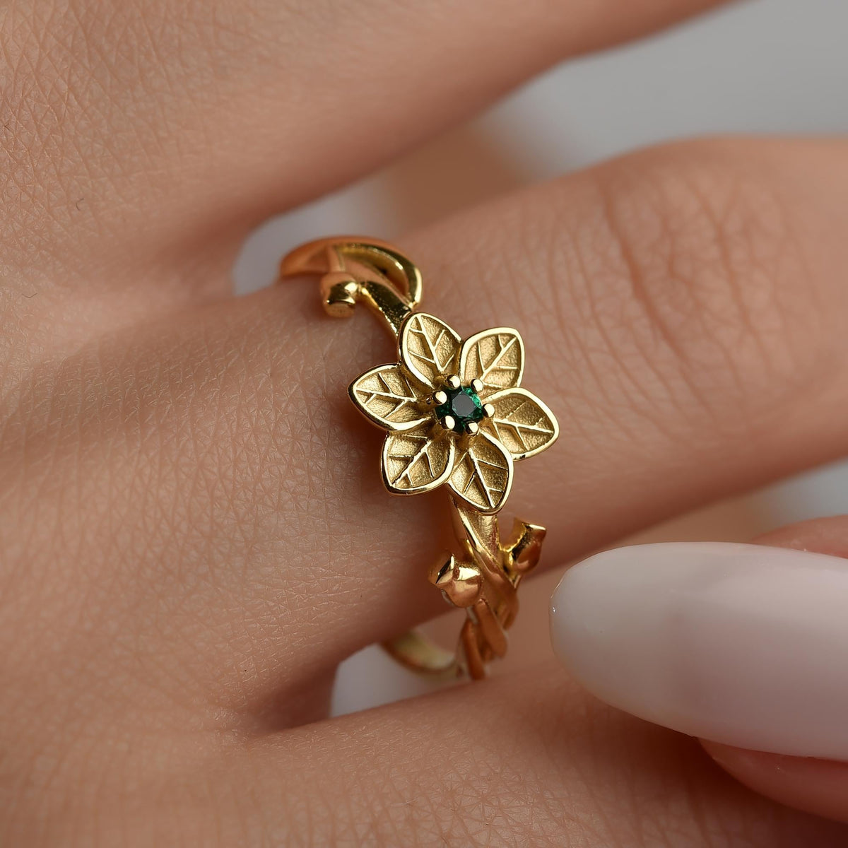 Dainty floral ring close view
