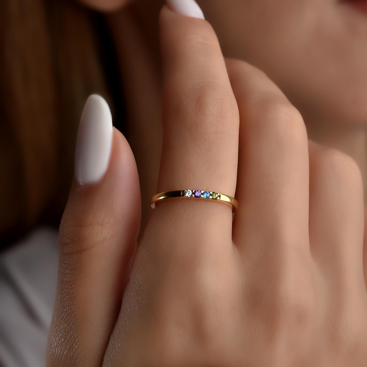 Birthstone ring in 18K gold plated finish