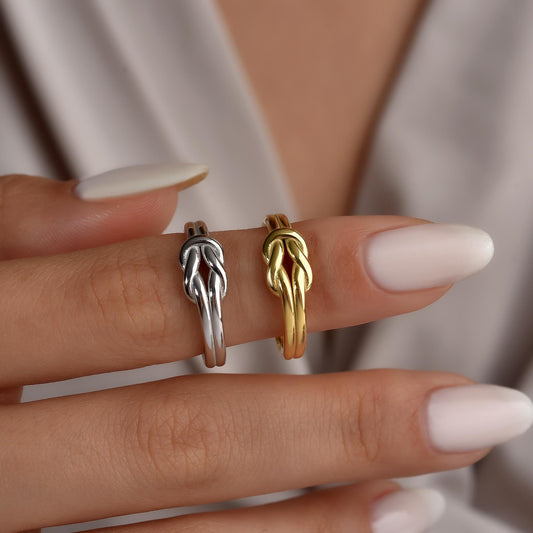 Handmade nautical knot ring on the hand