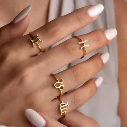 Zodiac sign ring in sterling silver finish