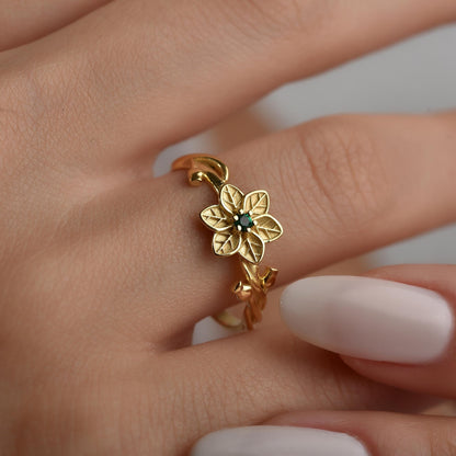Personalized flower ring styled on the finger