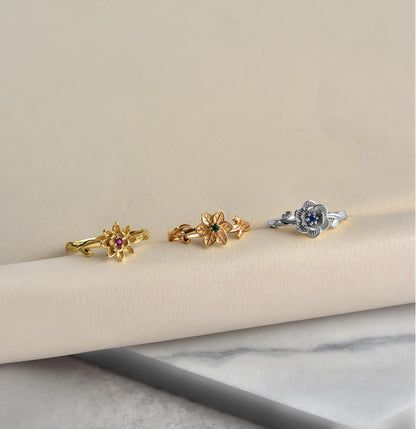Birth flower band stacked with another ring