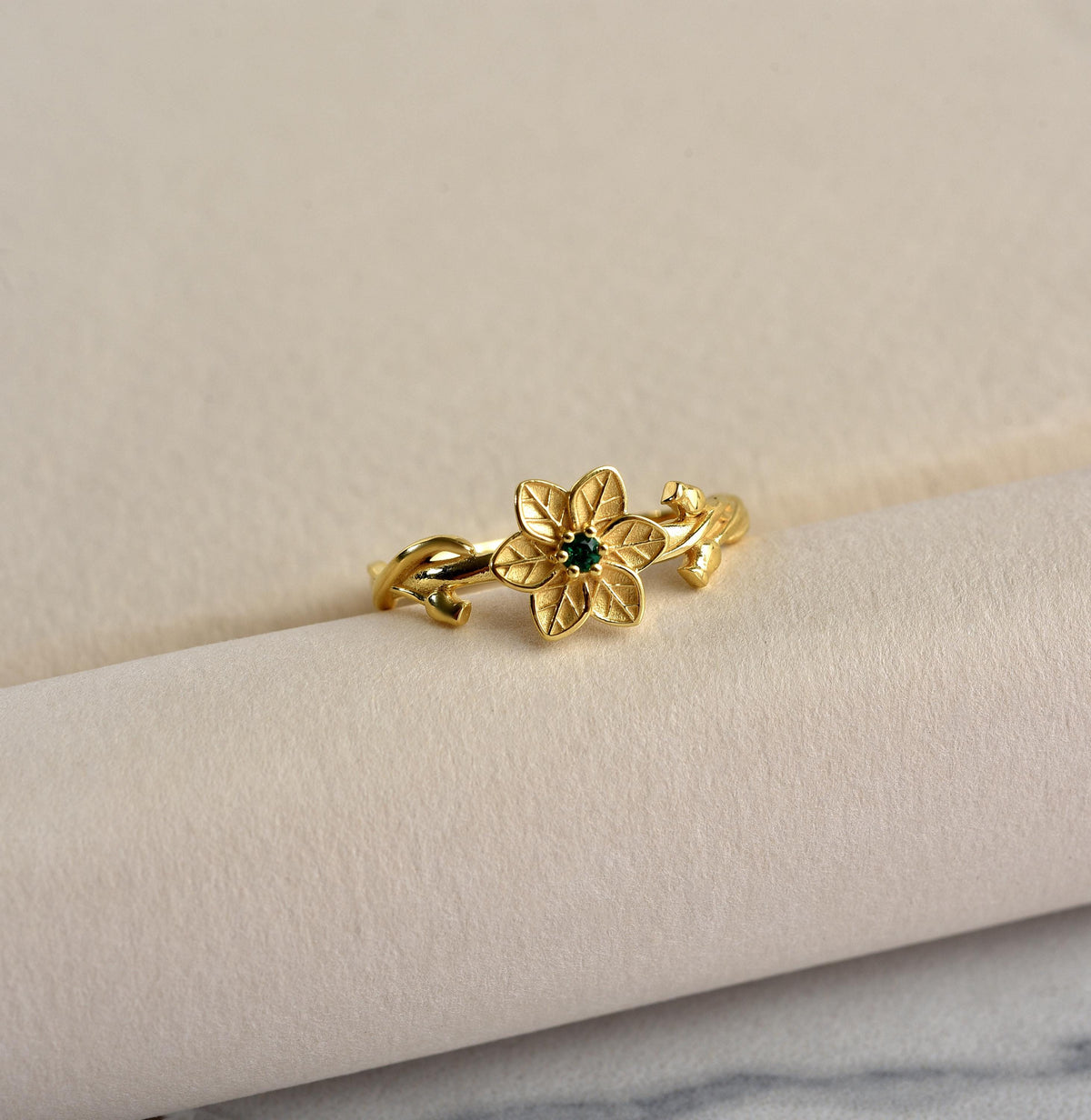 Birth flower ring in sterling silver finish