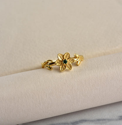 Birth flower ring in sterling silver finish