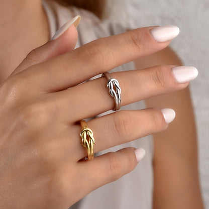 Handmade knot ring styled for everyday wear