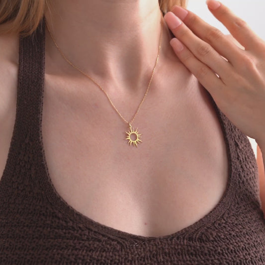 18K Gold Plated Sun Necklace – Dainty Sun Pendant for Women