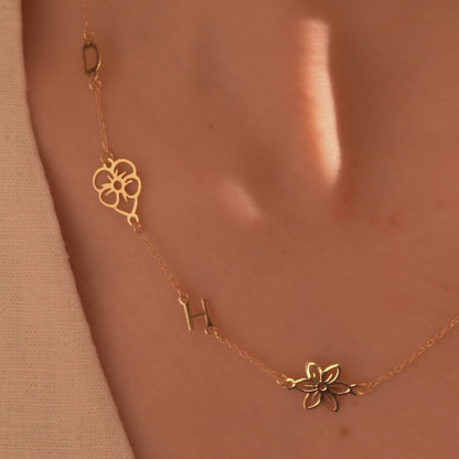 Custom birth flower and initial necklace for women