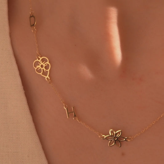 Custom birth flower and initial necklace for women