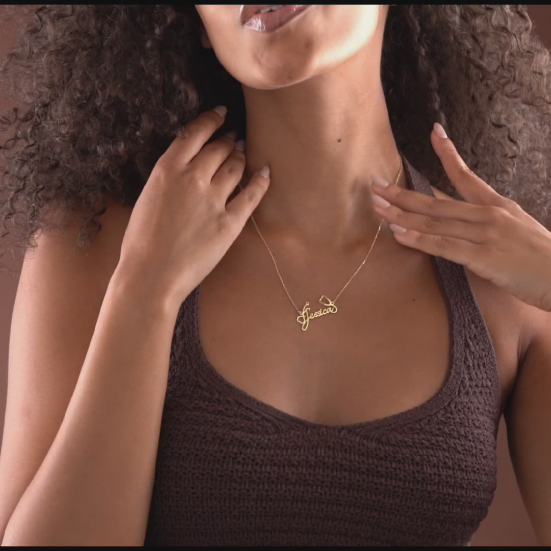 Gold custom name necklace on delicate chain