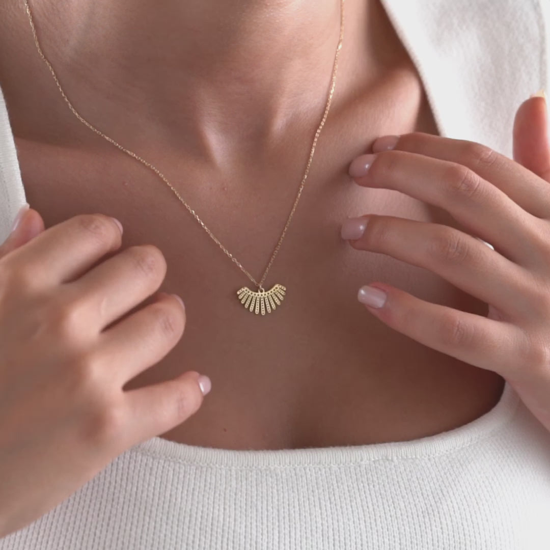 18K Gold Plated Sunburst Necklace – Dainty Fan Pendant