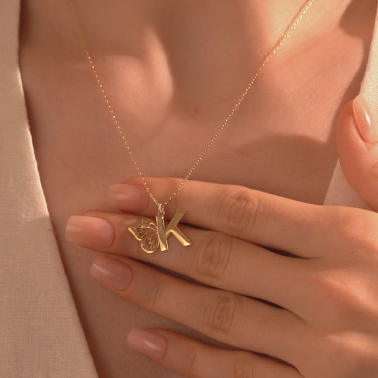 Butterfly necklace with personalized letter pendant