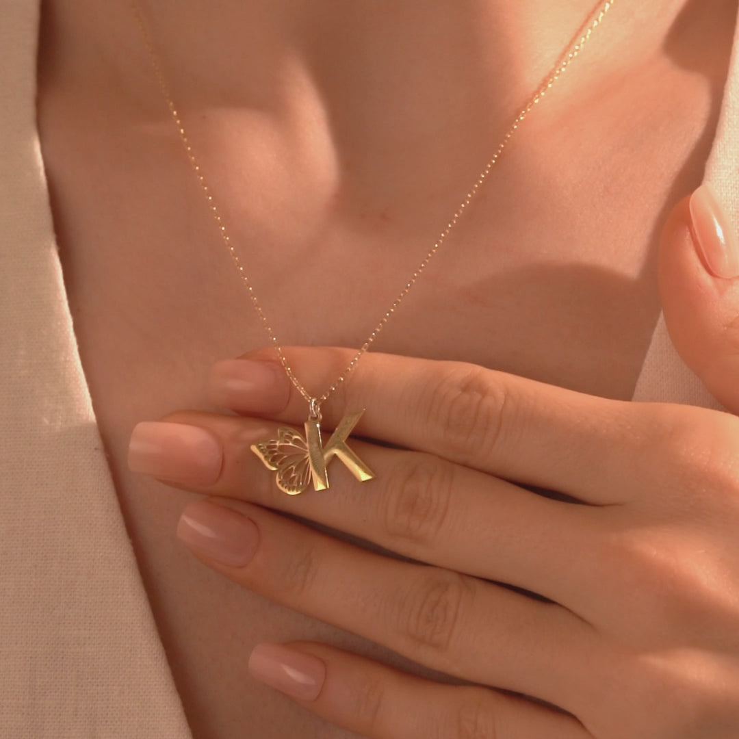 Butterfly necklace with personalized letter pendant