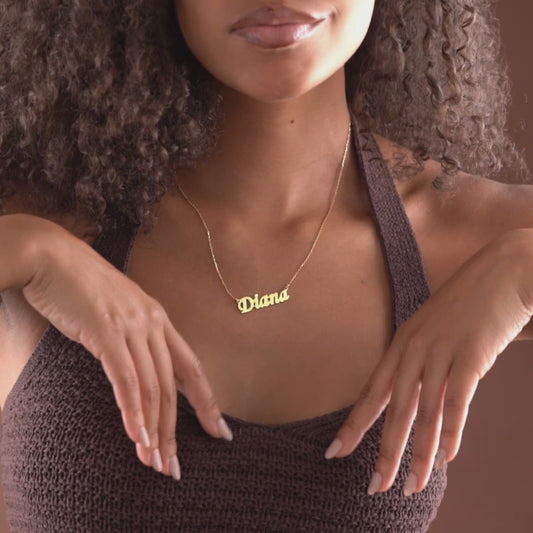 Video of personalized gold nameplate necklace