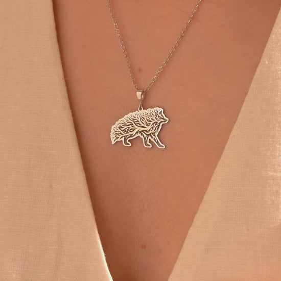 Silver Tree of Life wild boar pendant necklace
