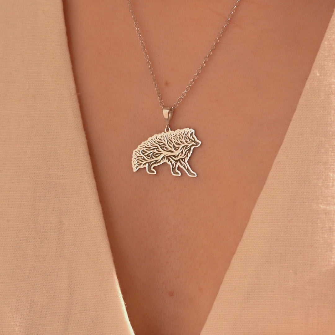 Silver Tree of Life wild boar pendant necklace