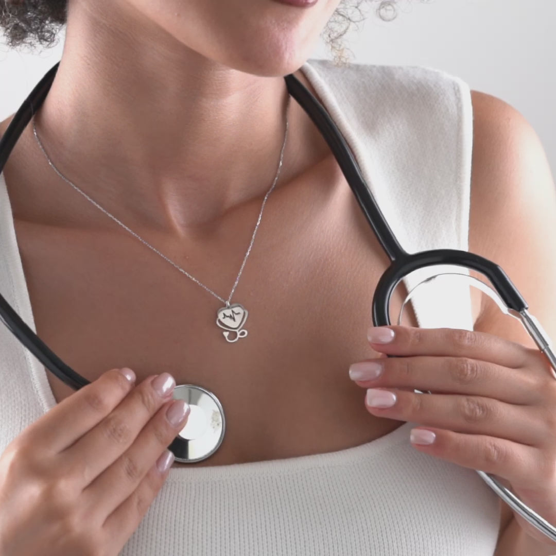 Silver Heartbeat Necklace – Heart & Stethoscope Pendant Necklace