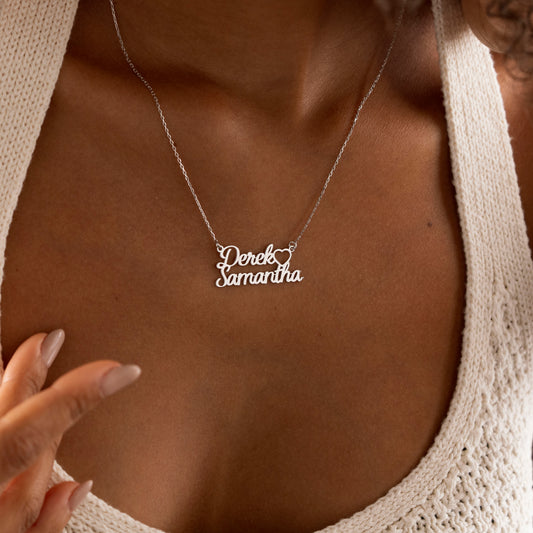 Personalized double name necklace with Derek and Samantha