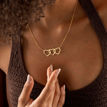Custom heart necklace with three names in gold finish